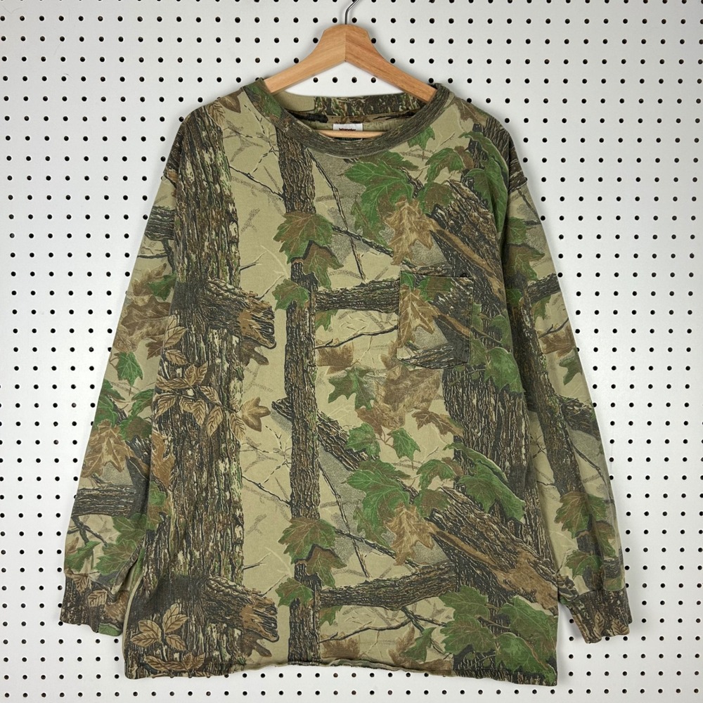 Wrangler‎ Rugged XL Realtree Camo Long Sleeve Pocket T-Shirt Hunting 90s Print